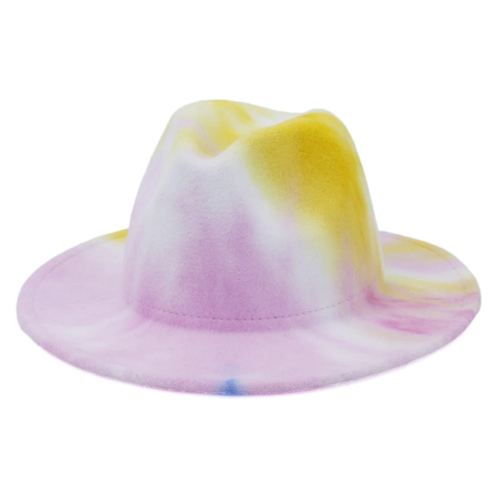 Wholesale Latest Version Fashion Design Custom Tie Dye Print Colorful Rainbow Felt Fedora Hats For Women