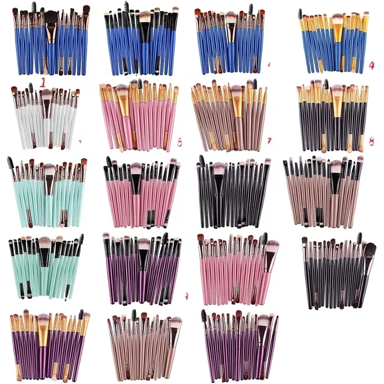 

MOQ 50 Sets Custom Own Brand LOGO 15Pcs Makeup Brushes Set Eye Shadow Foundation Powder Eyeliner Eyelash Lip, As picture