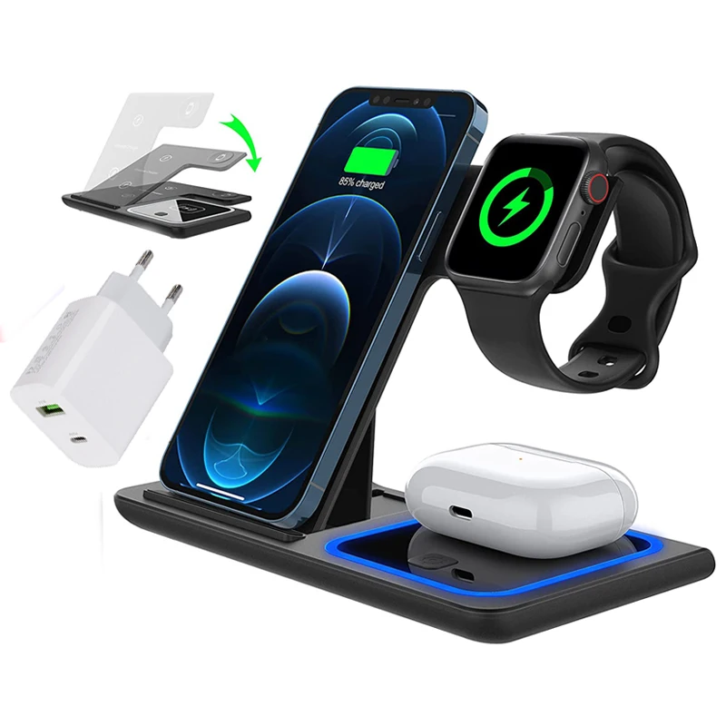 

For Samsung Wireless Charger Dock 3 in 1 15W foldable Fast Charging Dock Station iPhone 13 12 11 XS XR X 8 iphone and iwatch se