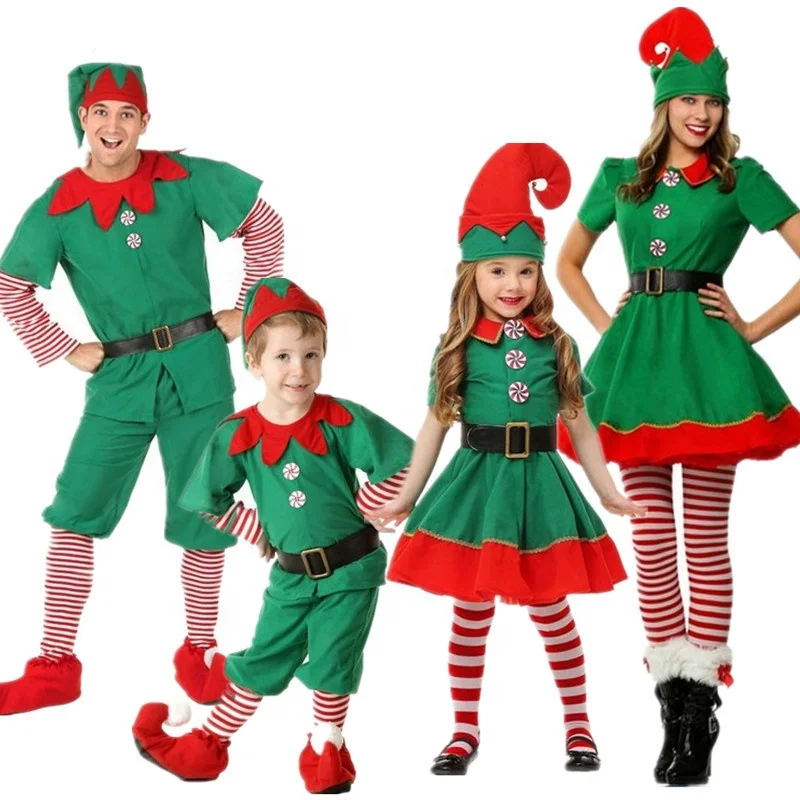

Cowinner 2020 Christmas Eve Funny Boy And Girl Cosplay Costume Santa Elf Costume For Performance Party, As pic