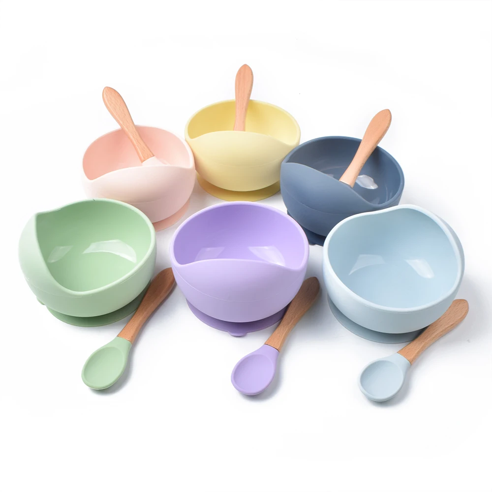 

Wholesale Bpa Free Babies Products Non Slip Silicone Suction Bowl With Spoon