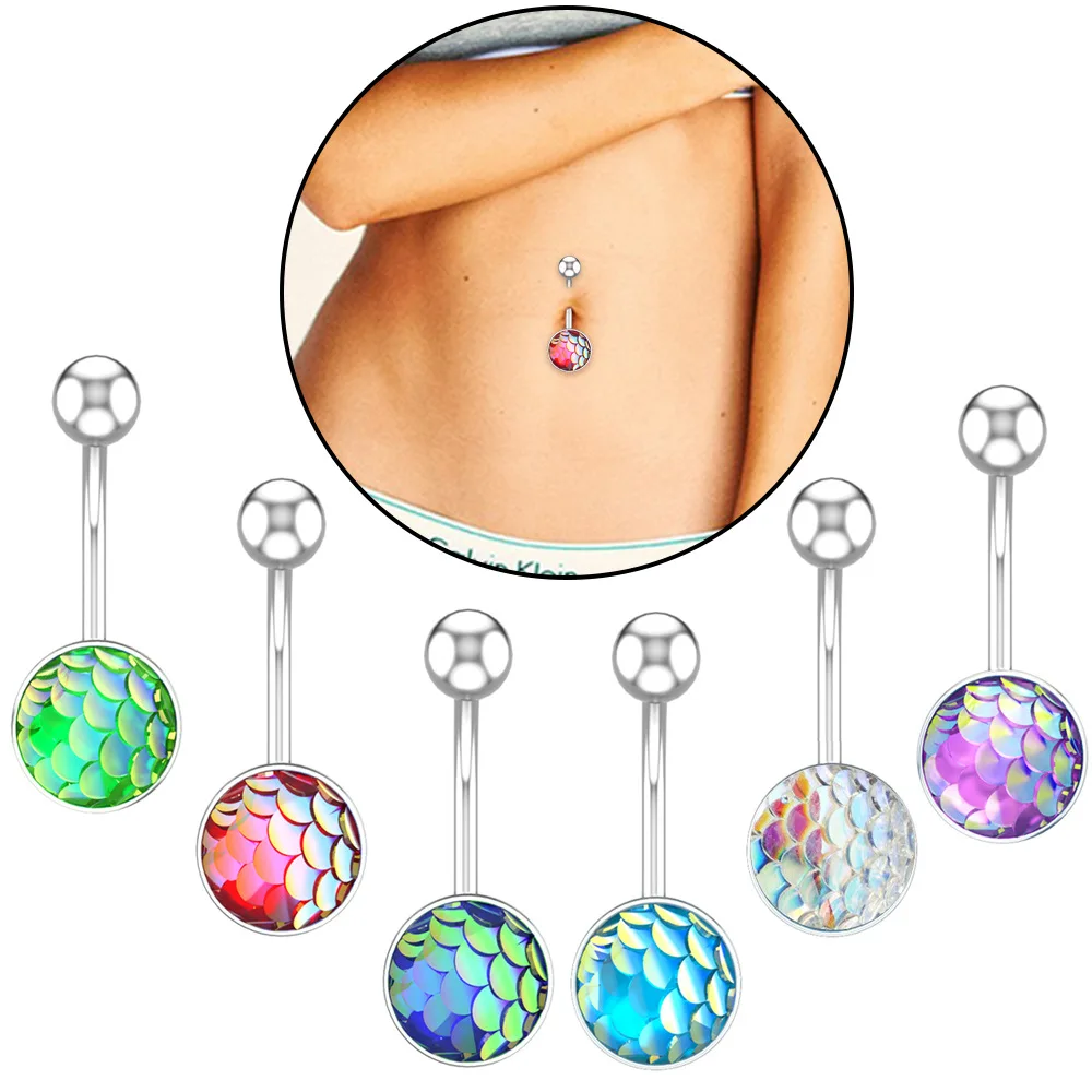

YW New Zircon Surgical Stainless Steel Navel Scale Belly Button Rings Belly Piercing Body Jewely Accessories