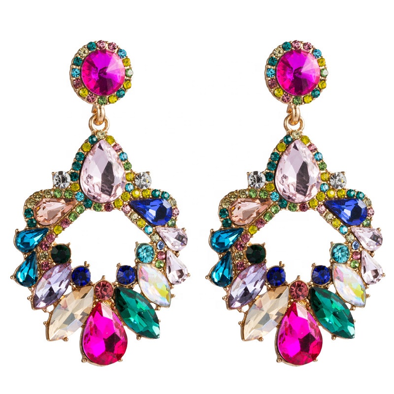 

Fashion Geometric Drop Shape Color Pendant Rhinestone Earrings For Women, Colorful