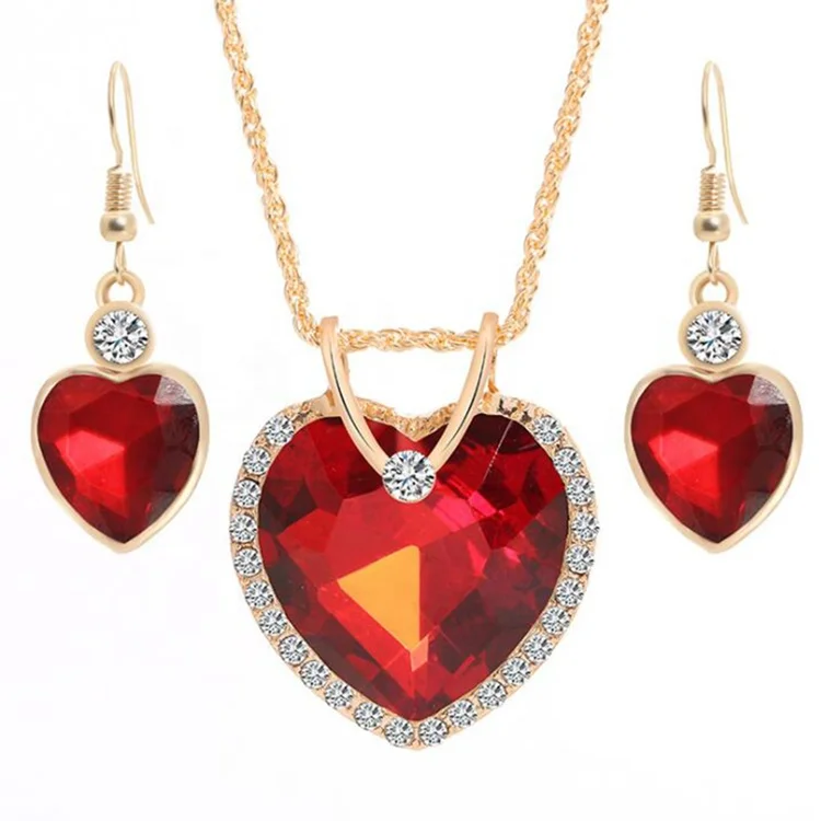

New Free Shipping Fashion Multicolor Rhinestone Crystal Love Heart Set Valentine Gift Pendant women charm jewelry, Picture