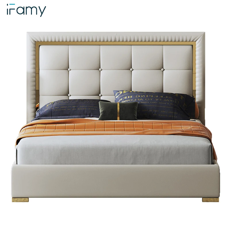 Modern Solid Mdf Microfiber Leather Upholstered King Size Bed Room Furnitures