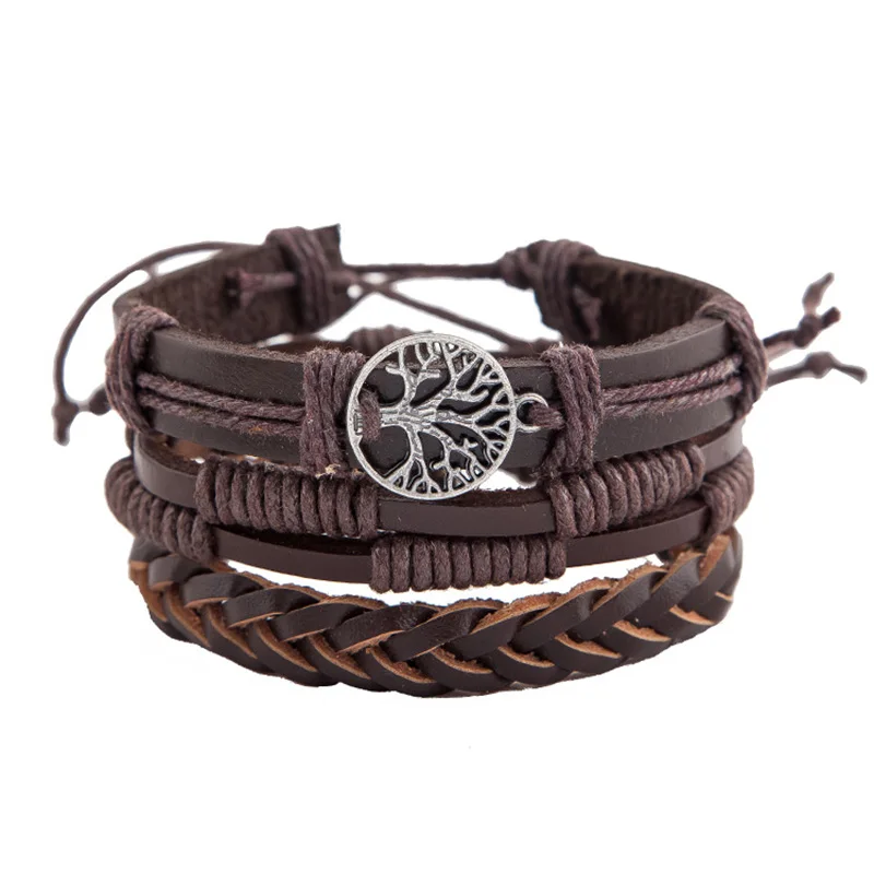 

Multilayer Adjustable Tree Charm Leather Bracelet For Ladies