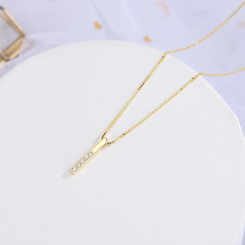 fashion jewelry 925 sterling silver necklace stick shaped a row of diamond gold plated necklaces women