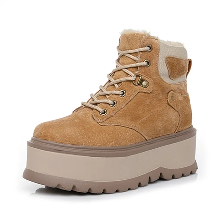 

Autumn And Winter Leather Women's Thick Bottom Increased Snow Boots Warm Military Boots Women's Platform Shoes