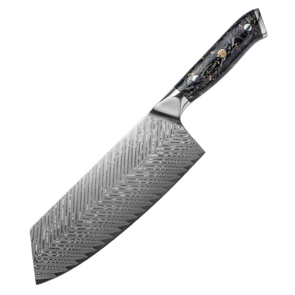 

7.5 inch Cleaver Knife Damascus Kitchen Knife 67 Layers Damascus VG10 10Cr15CoMoV SS316 Bolster Composited Resin+Carbon fiber