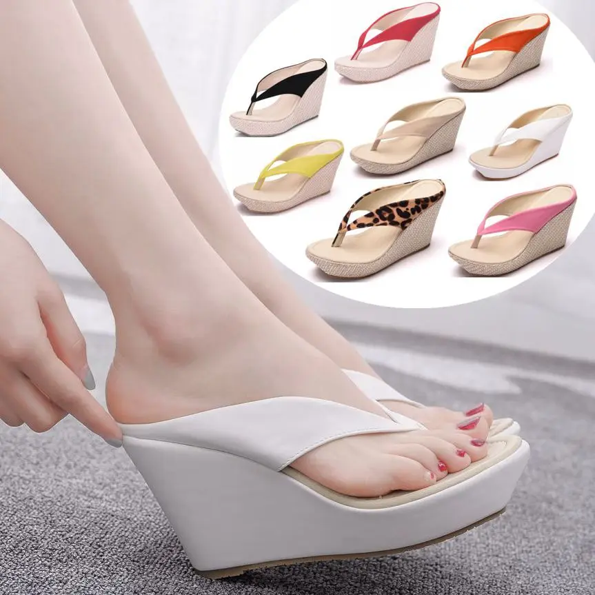 

Square Toe Platform Wedges Slippers Flip Flops Beach Sandals Women Summer Shoes High Heel Slippers Sandals