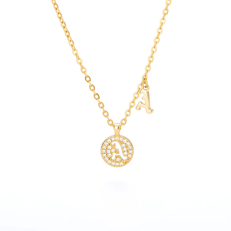 

18k Gold Plated Jewelry Stainless Steel Chain Double Pendant 26 Initial Zircon Letter Necklace