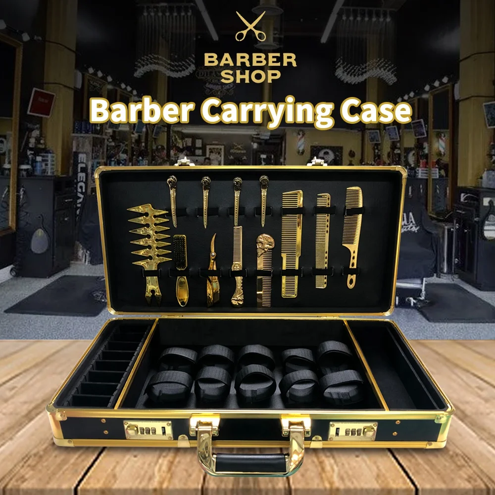 

High Grade Luxury Salon Dedicated Hairdresser Briefcase Golden Aluminium Material Barber Tools Case With Lock