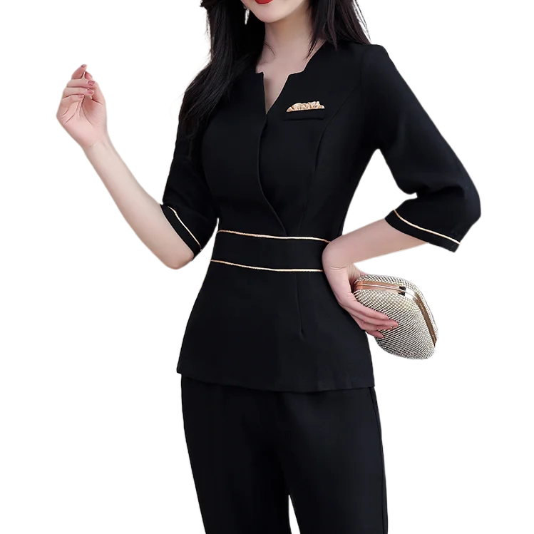 

Elastic Custom Logo high quality Thai massage beauty industry salon Technician workwear women tunic spa uniform for lady