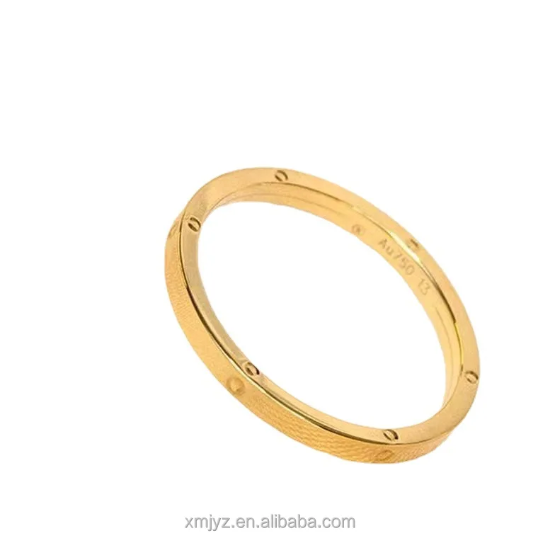 

Certified 18K Gold Ring Card Ring Simple Temperament AU750 Color Gold Personality Couple Ring Live Broadcast Store Owner Push