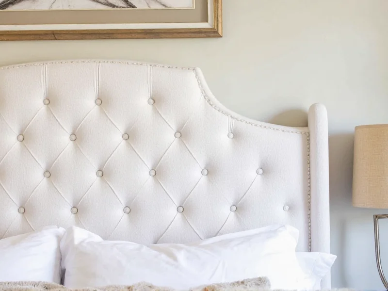 DIY upholstered headboard with tufted fabric detail