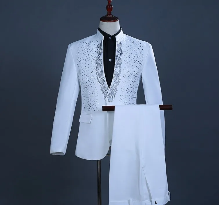 

zm31555c Man Evening suit with stand collar suit 2pcs blazers with pants costume blazer, White,red,black