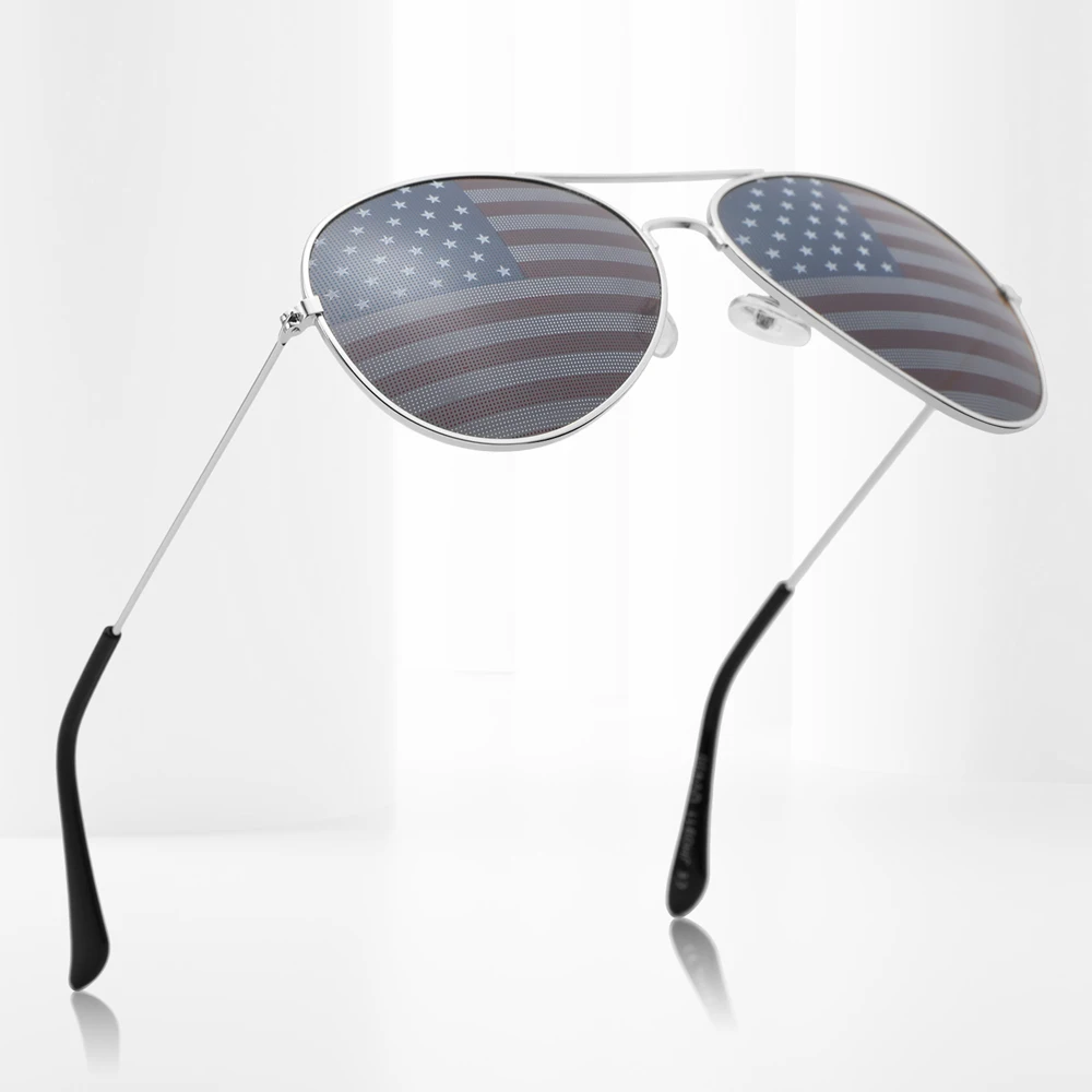 

American flag design lenses sunglasses cheap fashion metal UV400 sunglasses