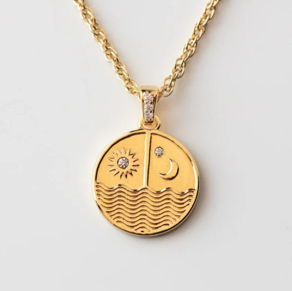 

Star moon Sun stainless steel diamond zircon pendant necklace