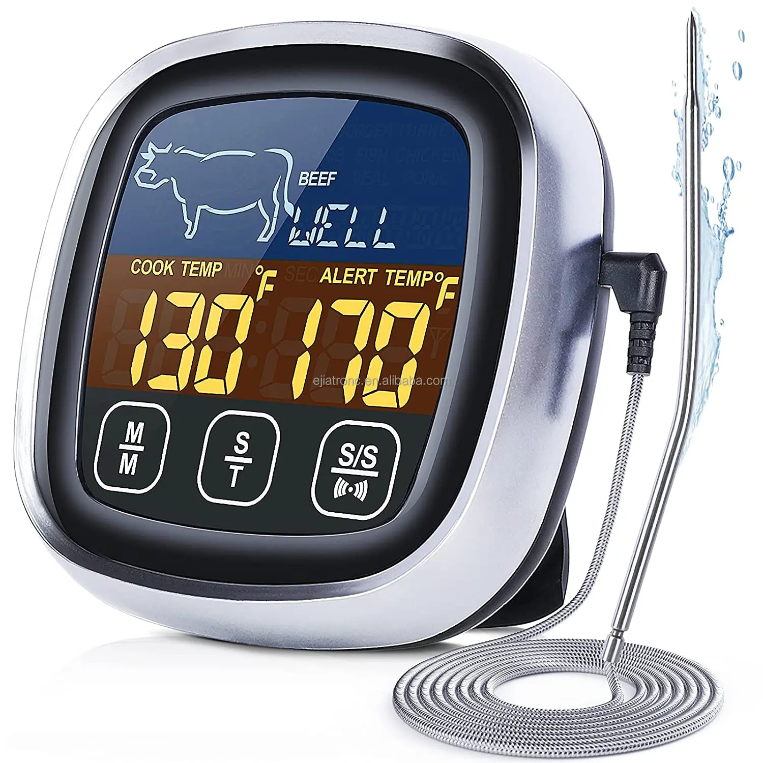 

2021 All-New Touchscreen Black LCD Digital Cooking Food Meat Smoker Oven Kitchen BBQ Grill Thermometer with alarm Clock Timer