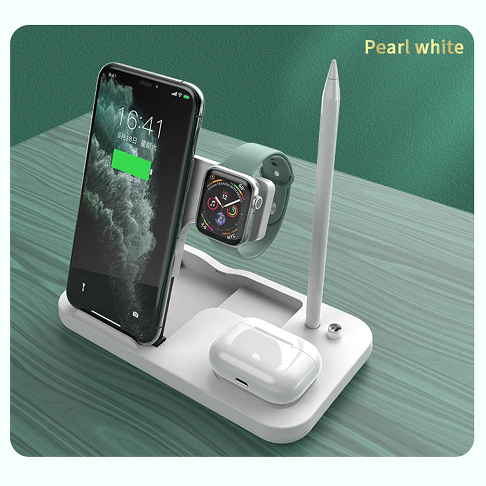 

Multifunctional portable foldable 4 in 1 multifunctional wireless charger station, Black / white/green