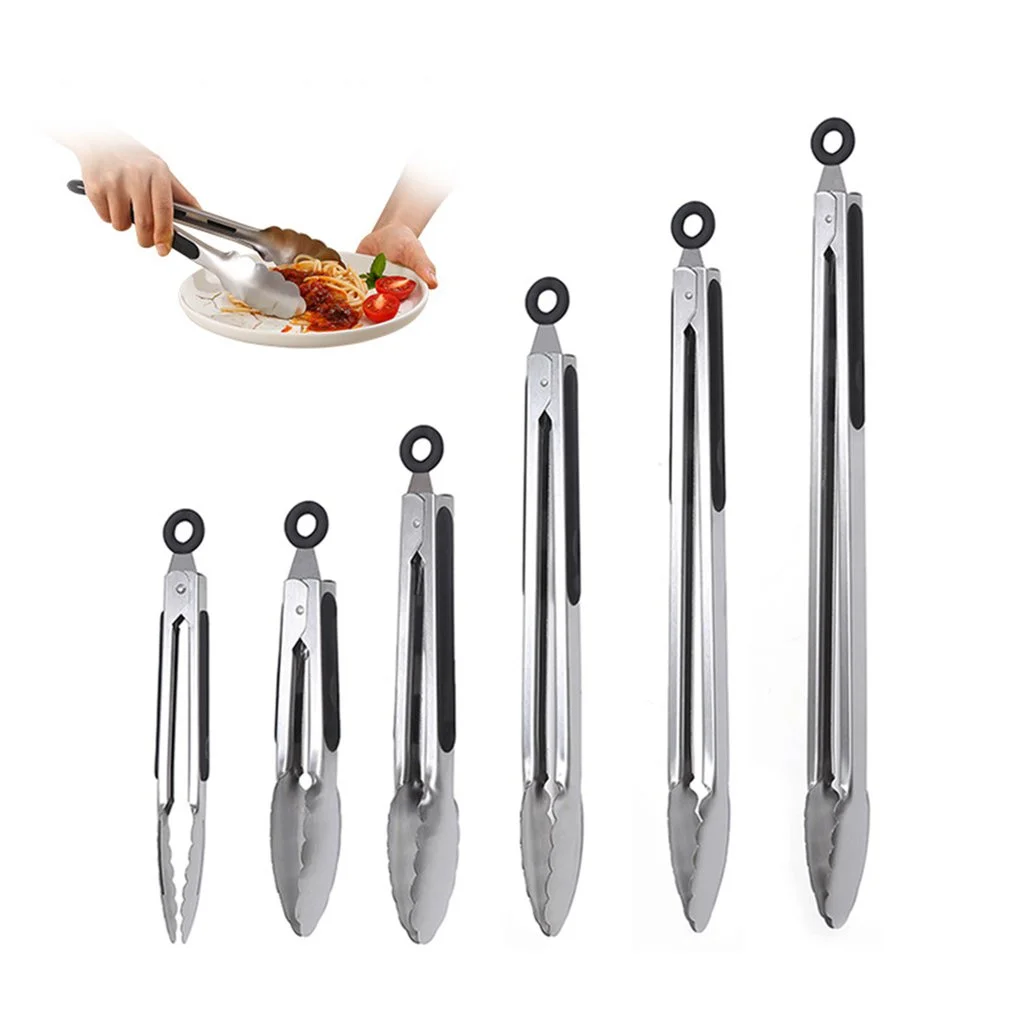 

BBQ cooking Stainless Steel Silicone Kitchen Cooking food Tongs, Black