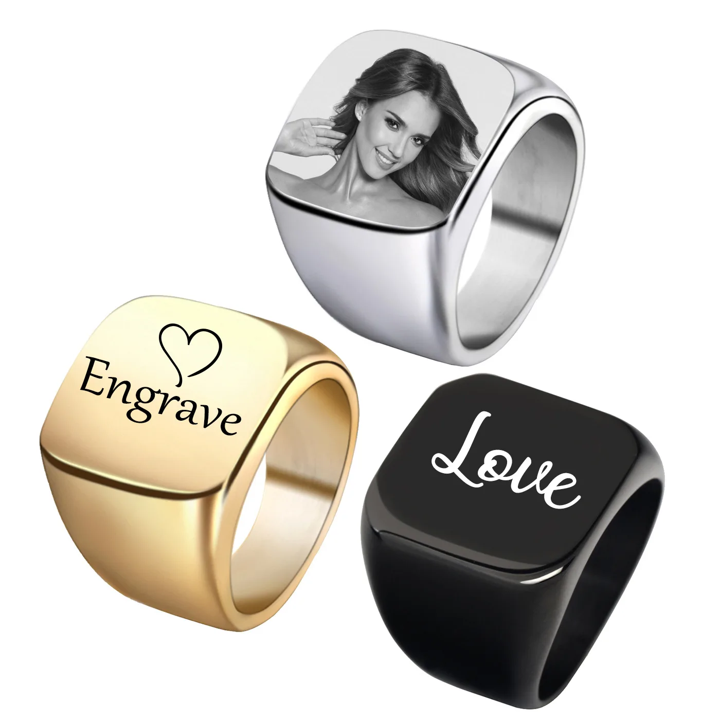 

Titanium steel ring personalized laser engraving laser engraving picture round ring, Picture shows