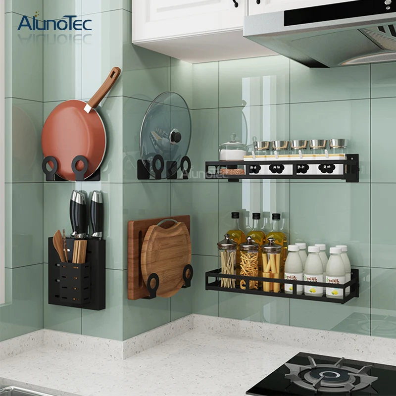 

Kitchen Utensils Knife Holder Hanging Corner Shelf Tableware Wall Mounted Dish Rack Kitchen, Black