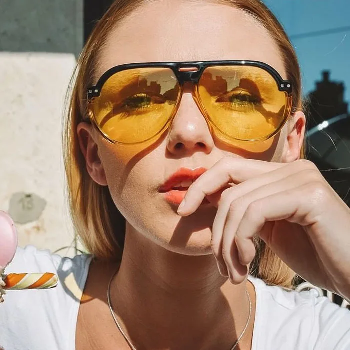 

Fashion Bigger Oversized Frame men Women Shades trendy sunglasses 2021 Retro Pilot yellow lens sunglasses, 4 color for selection