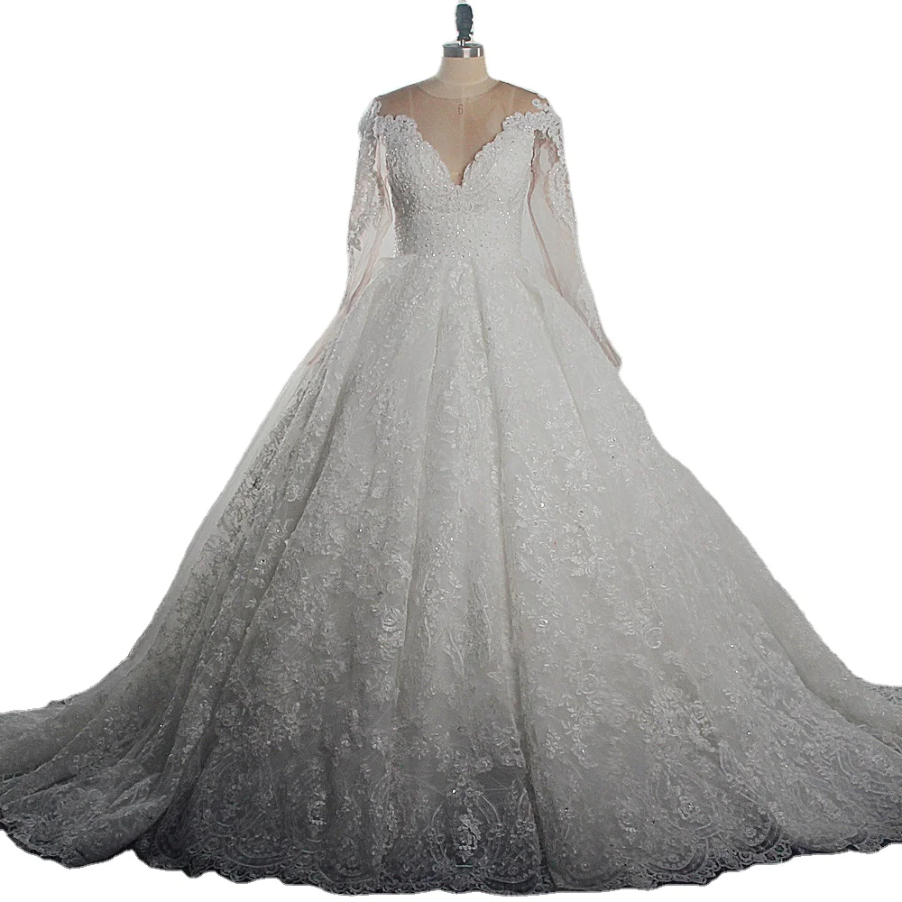 

RSW1627 Real Photo Long Sleeves Bridal Gowns Elegant Lace Arab Wedding Dresses, Customer made