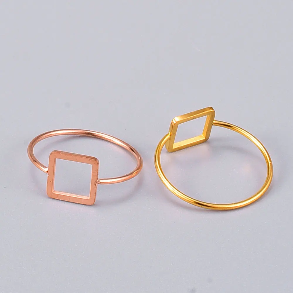 

Luxury Geometric size 7 Rings Real Gold Plated Titanium Steel Hollow Square Rings