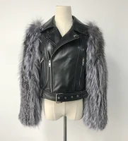 

QIUCHEN- QC5089 winter genuine leather jacket with silver fox fur detachable sleeves