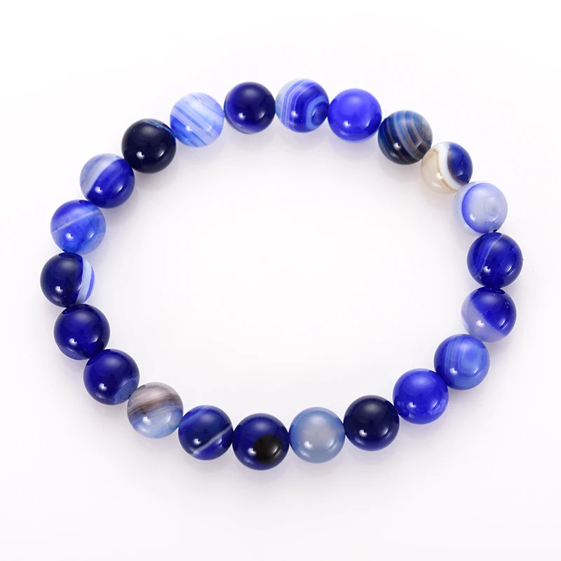 

8mm Natural blue lace agate Gemstone Bangles Healing stone Beads Bracelets for Women Jewelry pulsera mujeres, As pictures