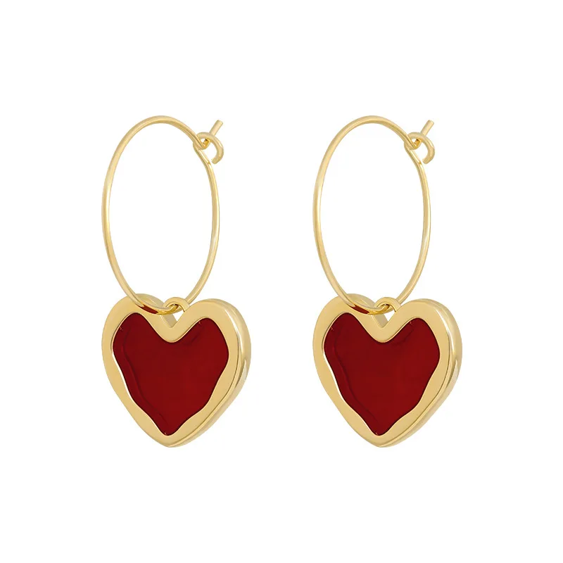 

Premium design red love pendant earrings Ins style temperament simple and versatile ear ring hoop earrings jewelry
