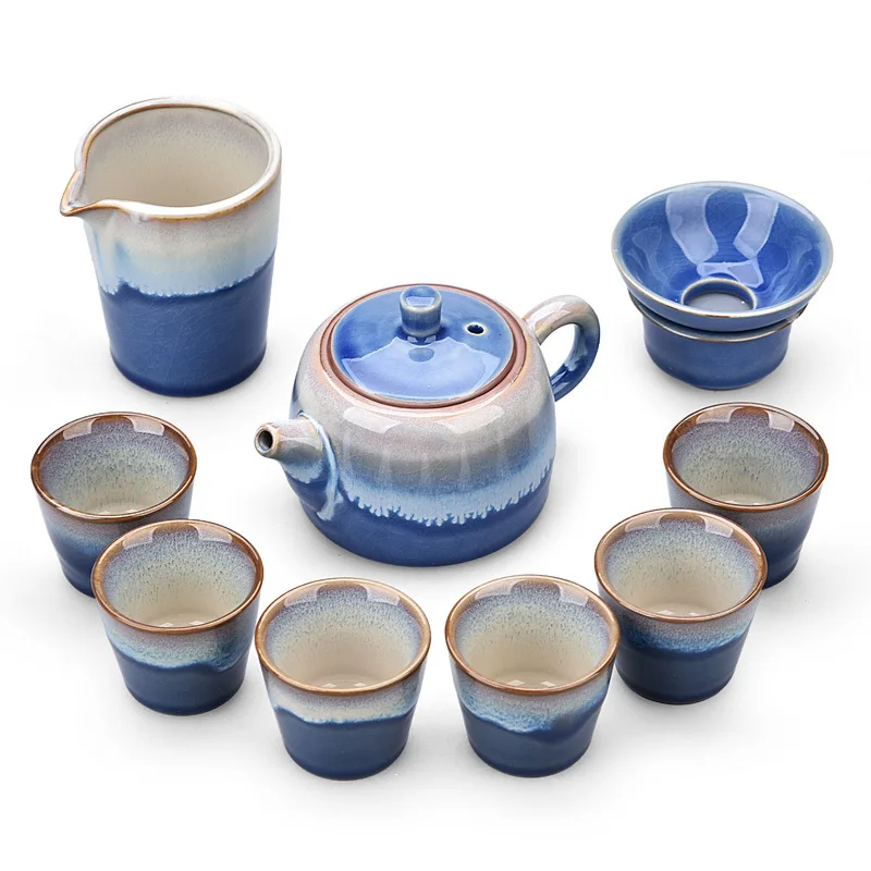 

2020 Hot-selling Gift Tea Cup Kiln Variable Ceramic Kung Fu Tea Pot Set, Blue,green