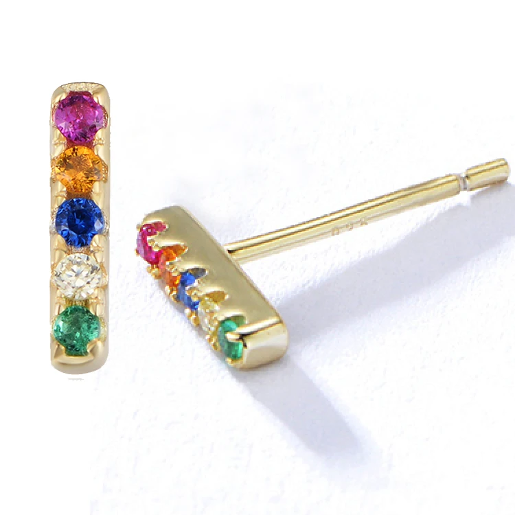 

RINNTIN EQE39 Rainbow Cubic Zirconia aretes 925 Sterling Silver 8mm Mini Bar Stud Earrings