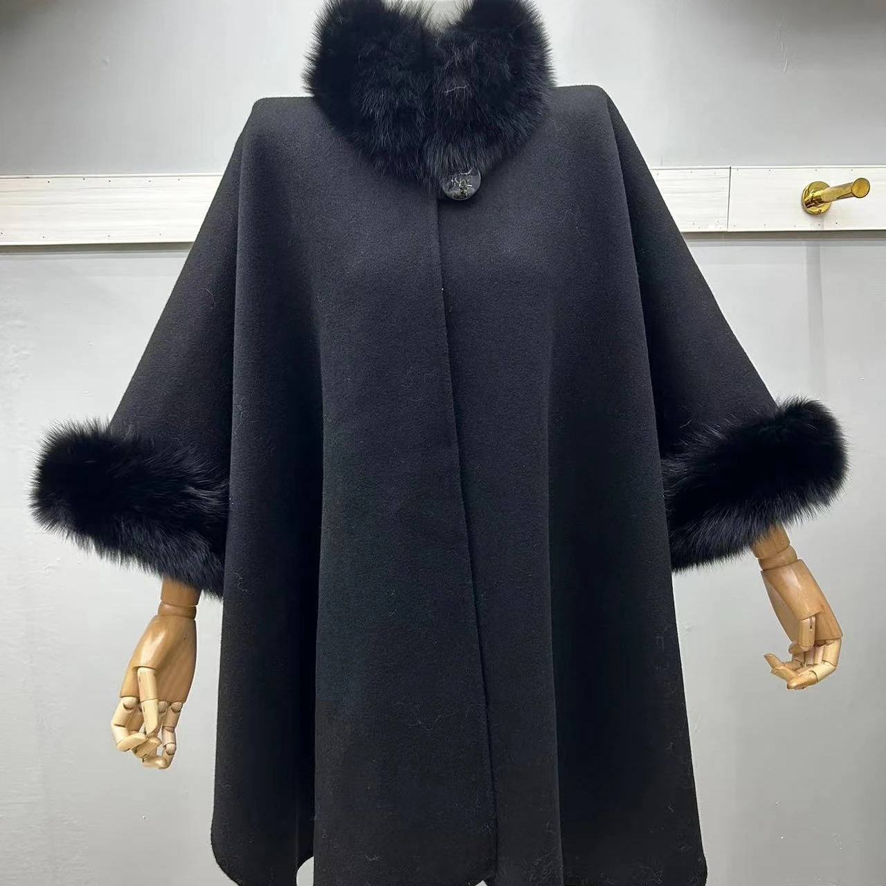 Oftbuy 2026 Autumn Arrival Women Long Pullover Loose Wool and Cashmere Blends Coat Real Fox Fur Collar Warm Fashion Streetwear