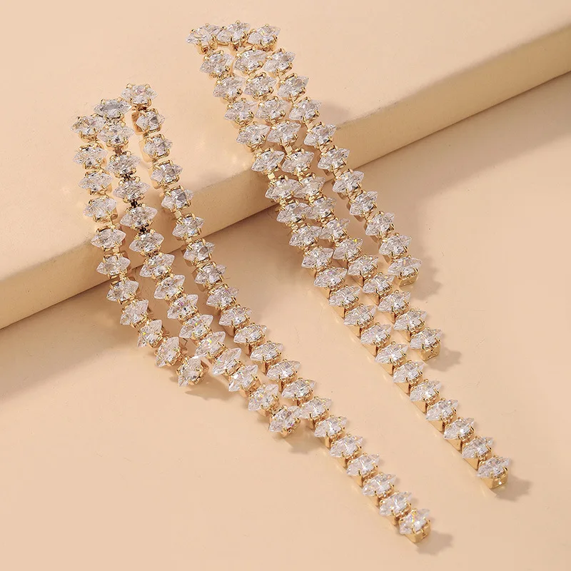 

fashion zircon long chain tassel earring