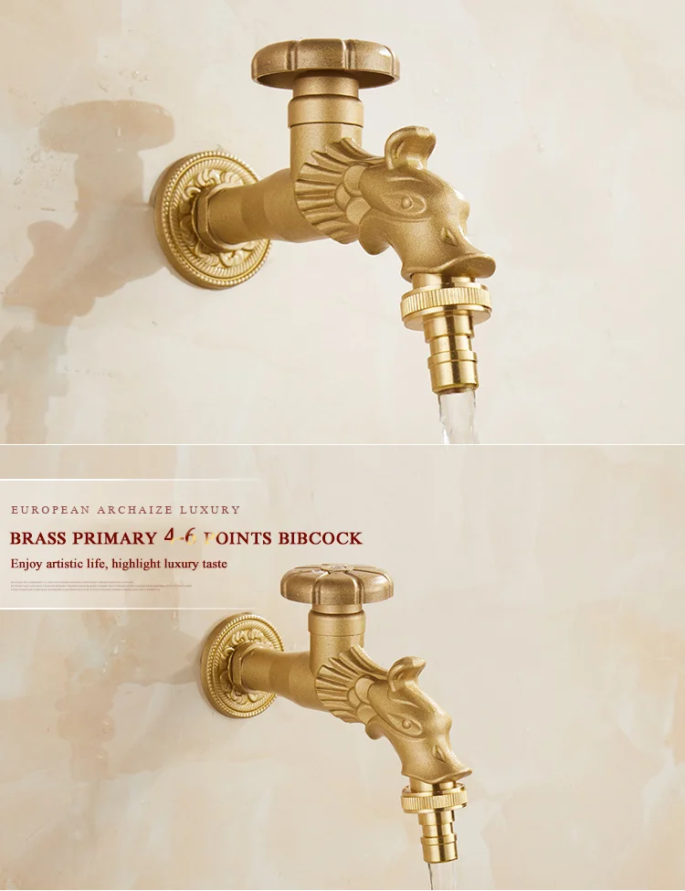 Brass Tap Faucet Decorative Vintage Dragon Carving Spigot Outdoor Garden Bibcock 