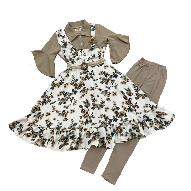 

2021 Summer kids flower fashion vintage 100%cotton floral children baby girls dresses child clothing set, Picture shows