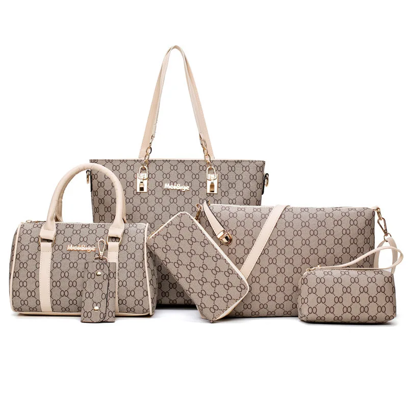 

Factory direct commercial fashion handbags ladies set 6 pieces handbags 6 in 1 sets for woman, White/blue/red/brown