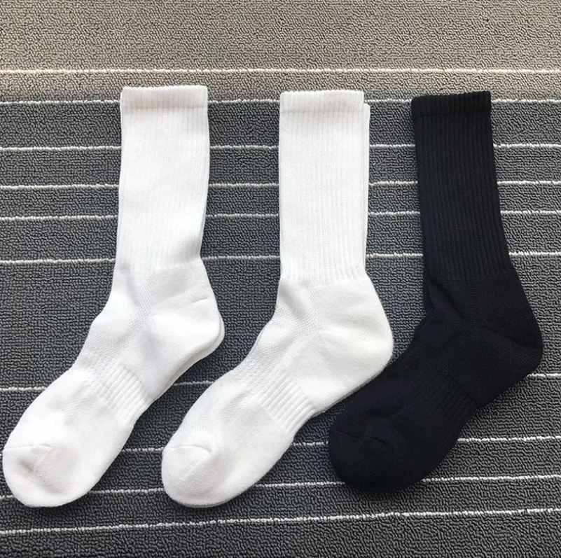 

WYY38 Men long tube sports breathable black and white solid color towel bottom terry thickening socks, Picture