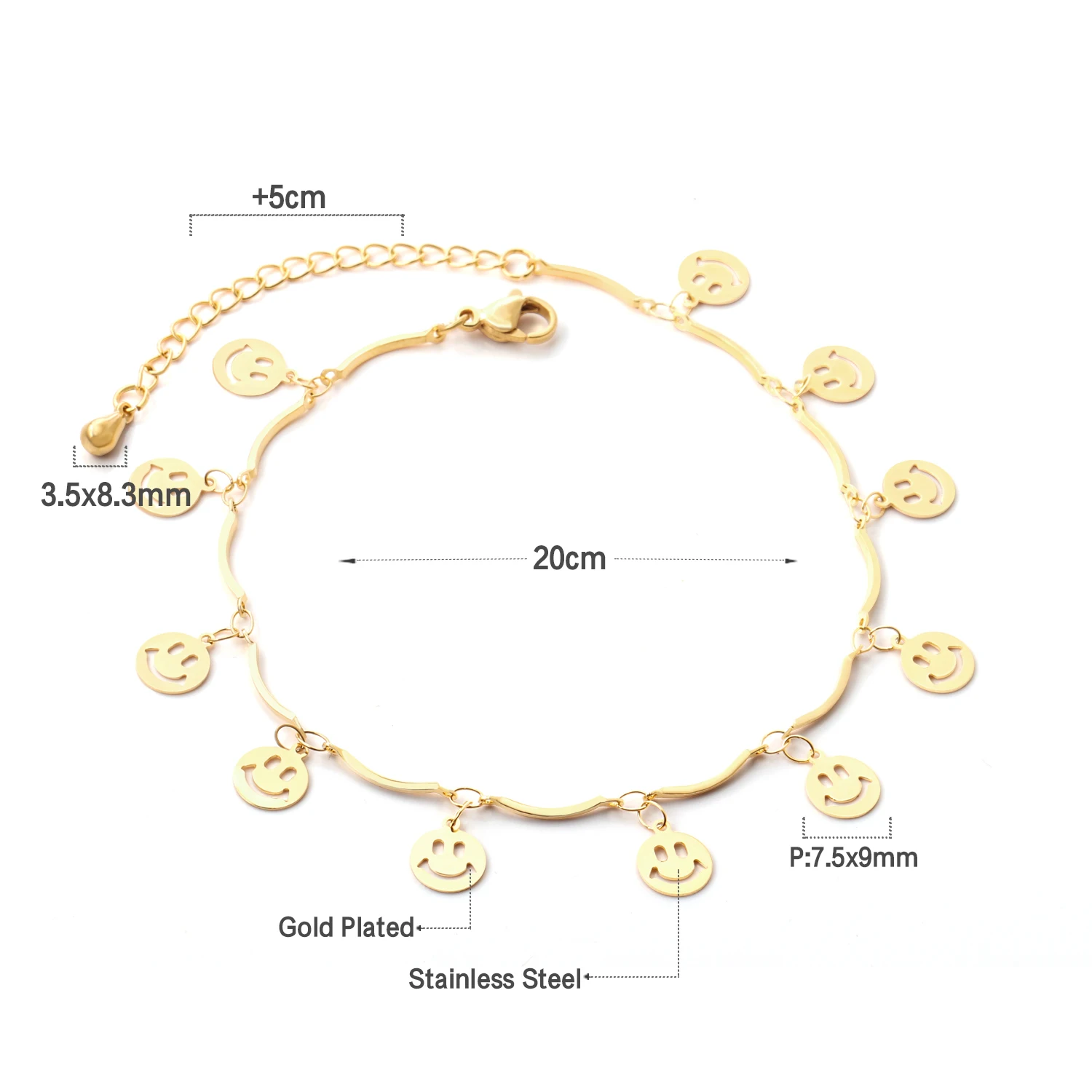 

Version Of Simple Personality Stainless Steel 18k Gold Smiling Face Pendant Beach Anklet Women Spot Wholesale