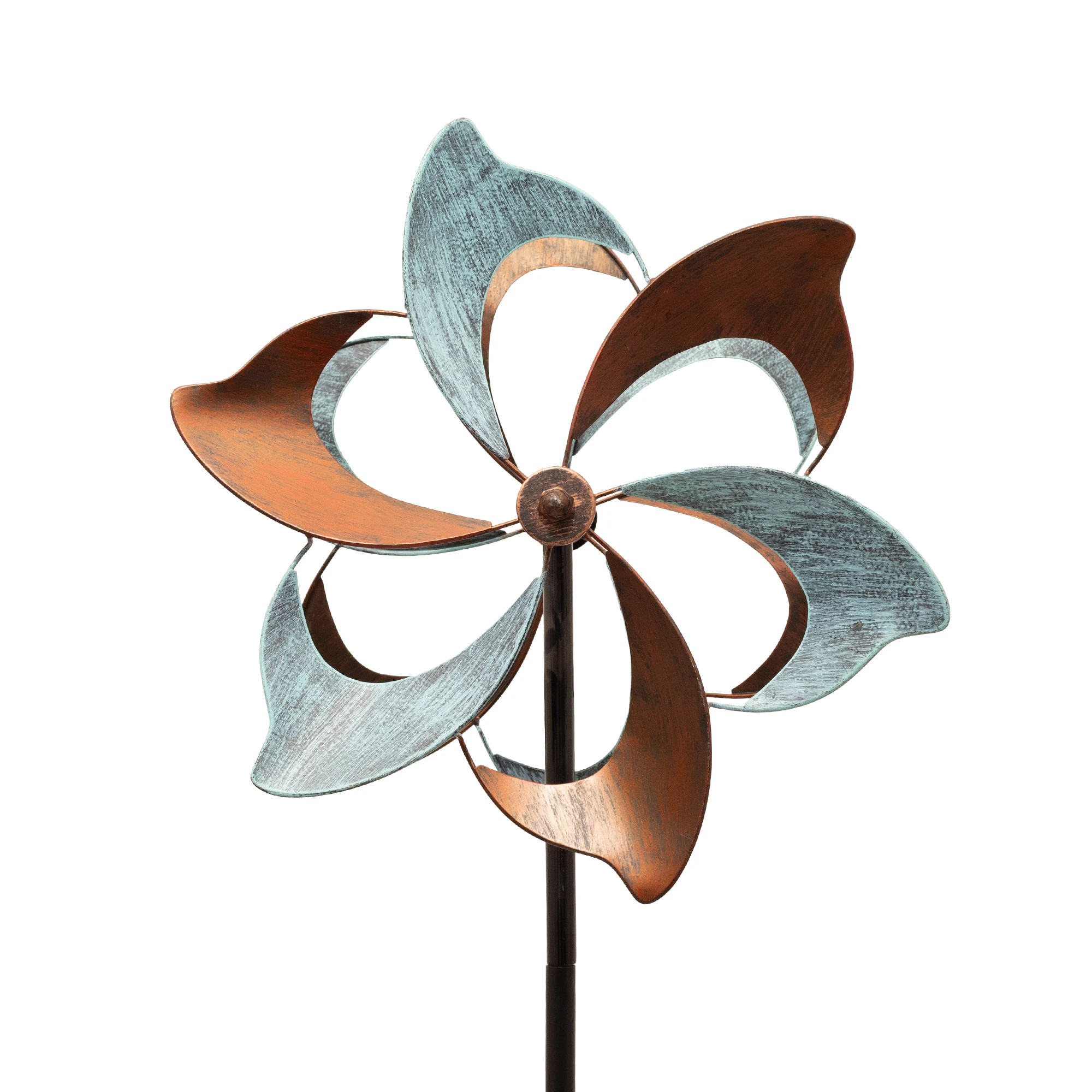 

Outdoor Garden Art Vertical Wind Spinners Decorative Metal Windmill Pole Wind Spinner, Copper and teal