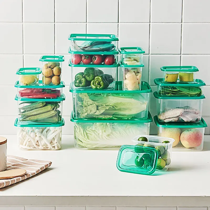 

17pcs/set air hole storage plastic food green container Refrigerator microwave with stackable 5pcs /9pcs, Customized color