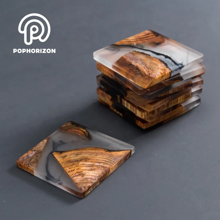 

Pophorizon Modern Wood Cup Coaster Resin Cup Coaster Wholesale, Brown