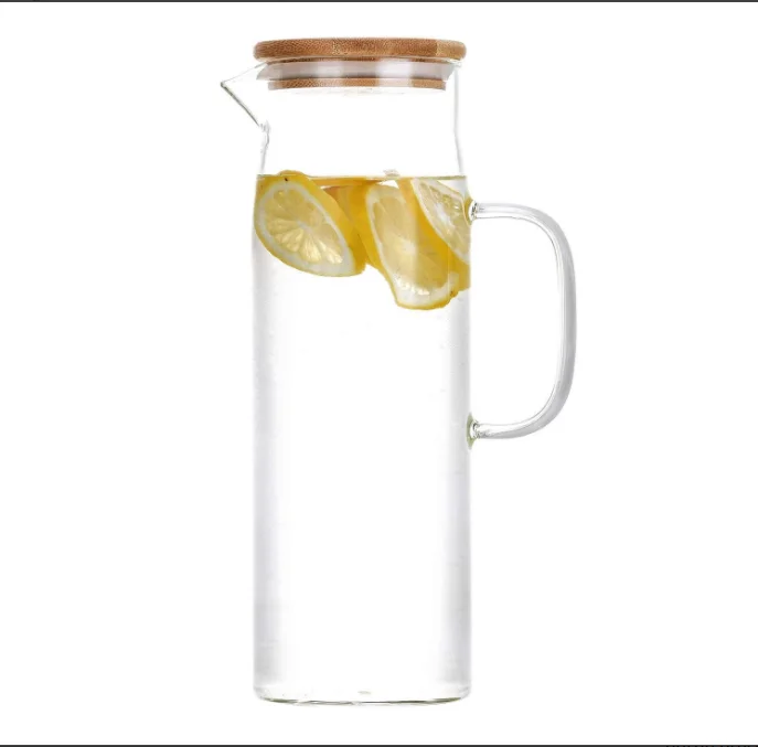 

Glass Water Kettle Carafes Glasses Water Container storage 1000ml 1200 ml 1500ml Glass Water Pitcher With Bamboo Lids, Customized color