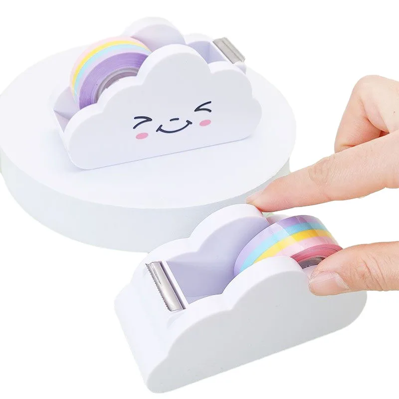 Rainbow Desktop Tape Dispenser with Cute Cloud Cutter Design Student Handbook and Packing Glue Tape Holder