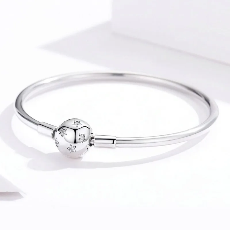 

925 Round Clip Charm Bracelet Fit Diy Jewelry Cubic Zirconia Star Bangle