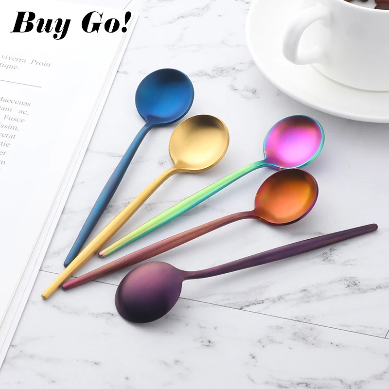 

Wholesale Small Round Black Gold Stainless Steel Dessert Tea Coffee Spoon for Dinner