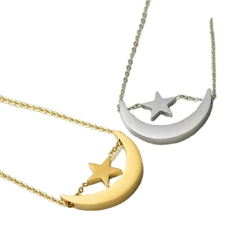 

18K Gold Plated Stainless Steel Moon Star Pendant Necklace for Women, Picture